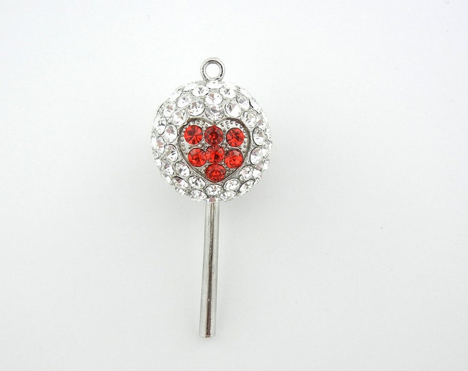 Large Rhinestone Covered Lollipop Pendant with Heart