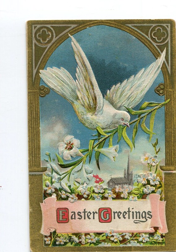 Vintage Easter Greetings Postcard Cross by sharonfostervintage