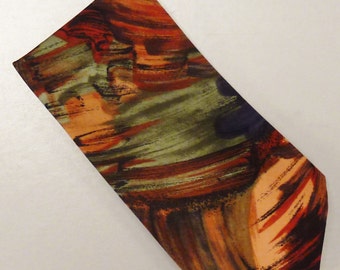Designer Neck TIE SILK Peachchick Hand made Satin Swirls Painterly colors 1980s Dead Stock 57x3 3/4 in
