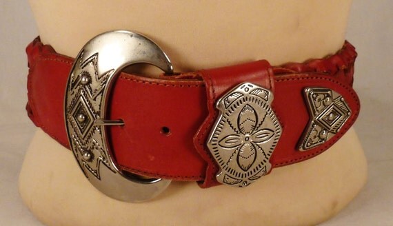 LEATHER MEXICAN Belt Southwestern Large Buckle by vintagevasso