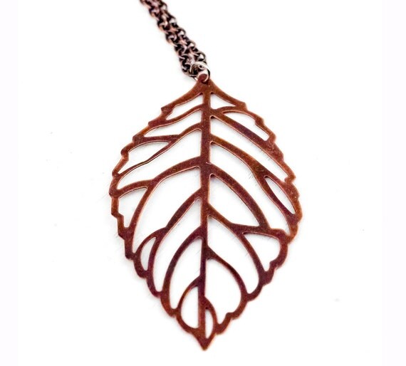 Copper Leaf Charm Necklace Boho Chic Jewelry Music Festival