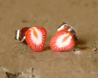 Miniature Fruit Slice Earrings - Sassy Strawberry Studs