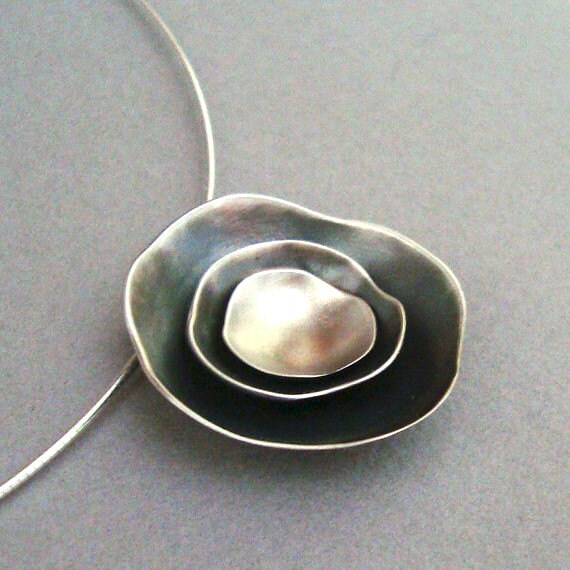 Statement Necklace Sterling Silver Cup Necklace Black White
