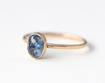 Rose Cut Blue Sapphire Ring in Gold - Recycled 14k Gold Engagement Ring ...
