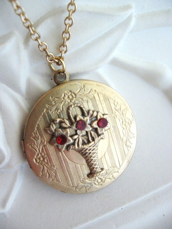 Items similar to Flower Basket, LOCKET, Bouquet Locket, Brass Locket ...