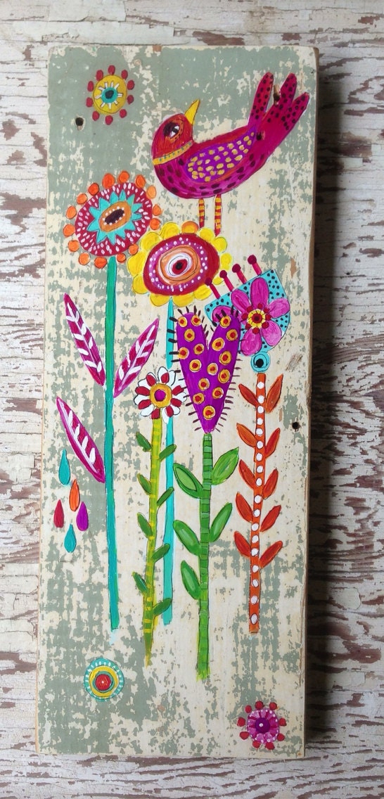 Original Bird Painting on Rustic Wood