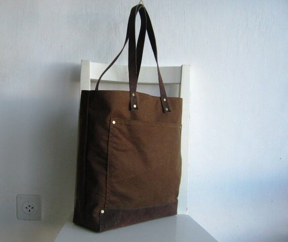 Unisex Waxed Cotton Tote Shoulder Bag