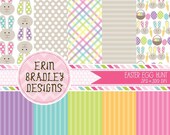 50% OFF SALE Easter Digital Paper Pack Bunnies Eggs and Stripes Commercial Use & Instant Download Il_170x135