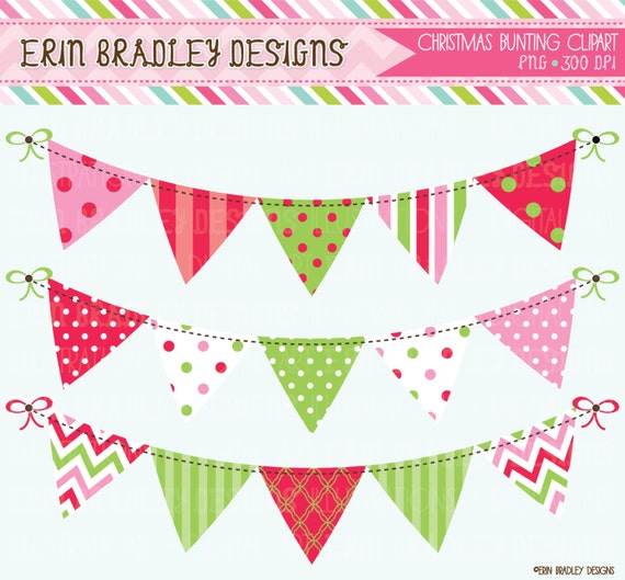 50% OFF SALE Christmas Bunting Banner Flag Clipart Commercial Use Clip Art Graphics Instant Download Il_570xn