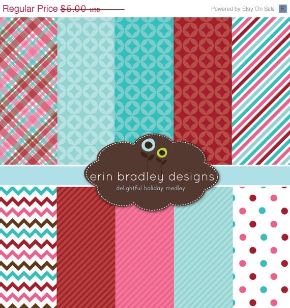 50% OFF SALE Digital Scrapbook Papers Personal and Commercial Use Delightful Holiday Medley Instant Download Il_570xn