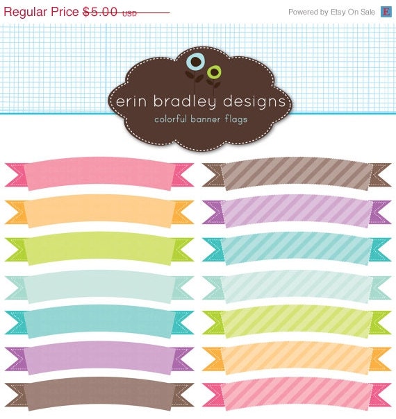 50% OFF SALE Digital Scrapbook Elements Colorful Banner Flags for Personal & Commercial Use Il_570xn