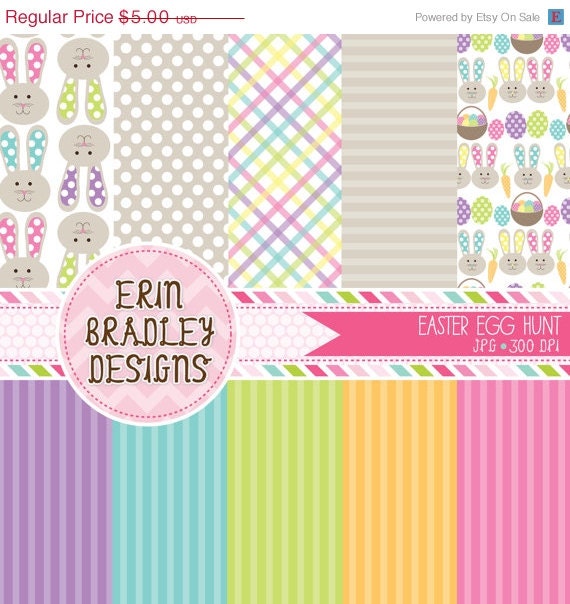 50% OFF SALE Easter Digital Paper Pack Bunnies Eggs and Stripes Commercial Use & Instant Download Il_570xn