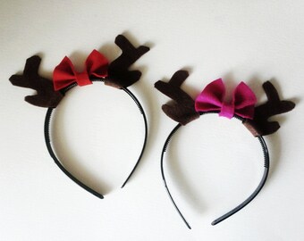 Deer Antlers Headband with Bow, Reindeer Headband