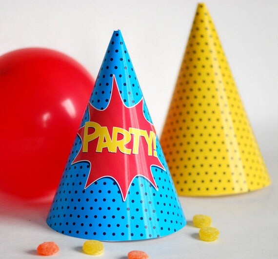 Instant Download Superhero Party Hats DIY Printable Super Hero