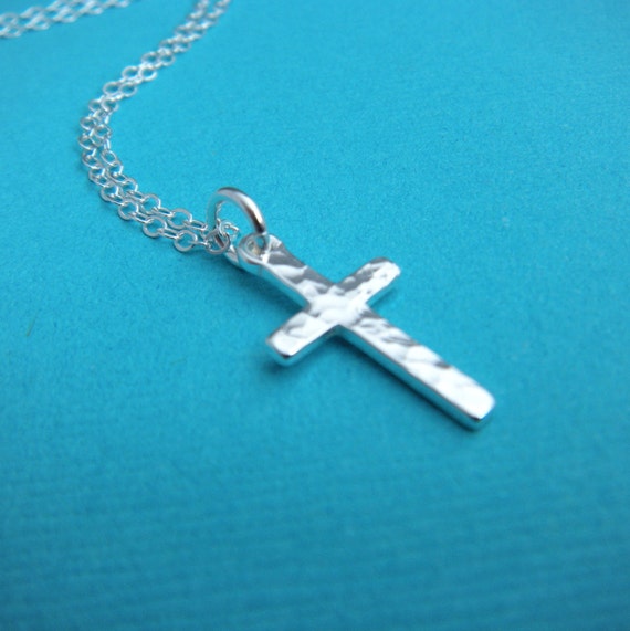 silver cross necklace. SMALL. sterling silver. by limegreenmodern