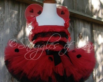 Ladybug Petti Romper - Ladybug Costume - LadyBug Lace Romper, Ladybug Halloween Costume, Wings & Legwarmers Too (TUTU NOT INCLUDED)