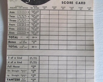 Old Yahtzee Score Sheets.