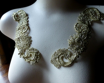 GOLD Lace Applique Pair for Bridal, Sashes, Headbands, Costume Design PR 83