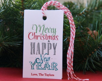 Chalkboard Fonts Merry Christmas an Happy New Year Tags or Package Labels (Qty. 10)