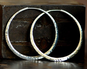 2 inch hammered sterling silver hoop earrings, large endless style hoop, 925 silver hoop earring, eco friendly jewelry