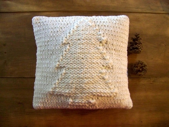 knit christmas tree pillow white winter knitted pillow
