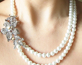 Wedding Jewelry Bridal Necklace Bridal Jewelry Crystal Wedding Necklace Flower Necklace Rhinestone Necklace