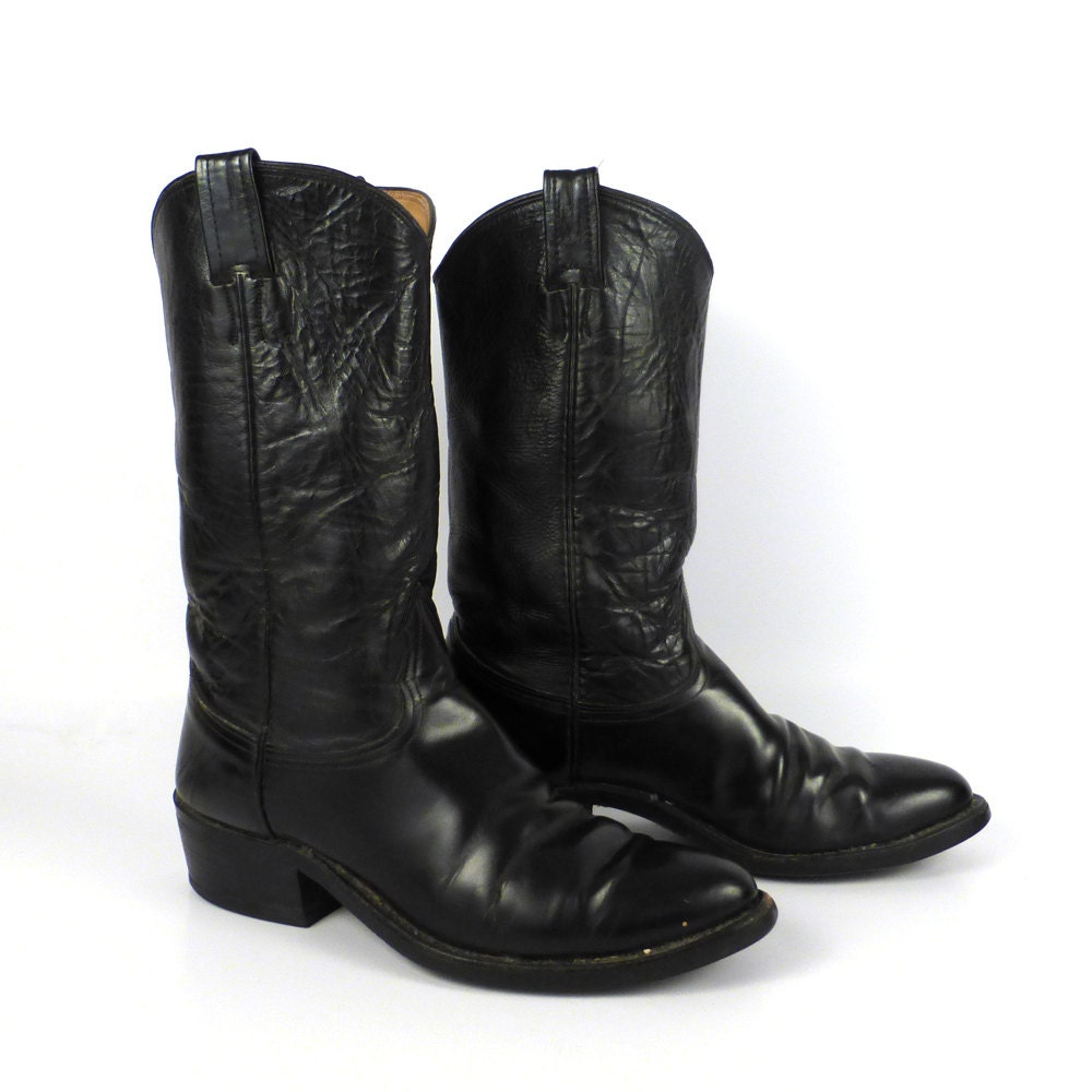 Nocona Cowboy Boots Vintage 1980s Black Leather Men's