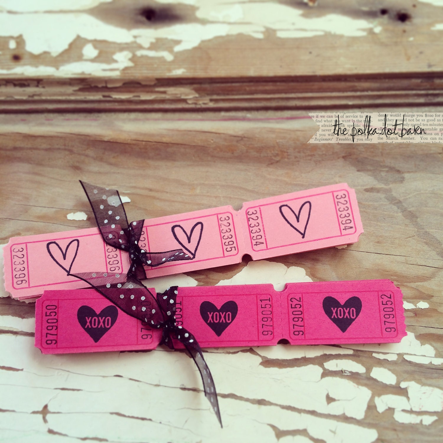Pink Heart Ticket - Heart Ticket - Pink Carnival Ticket - Valentine Ticket - Coral Ticket ...