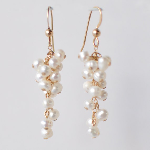 Gold And Pearl Dangling Earrings White Cultured By Applepear