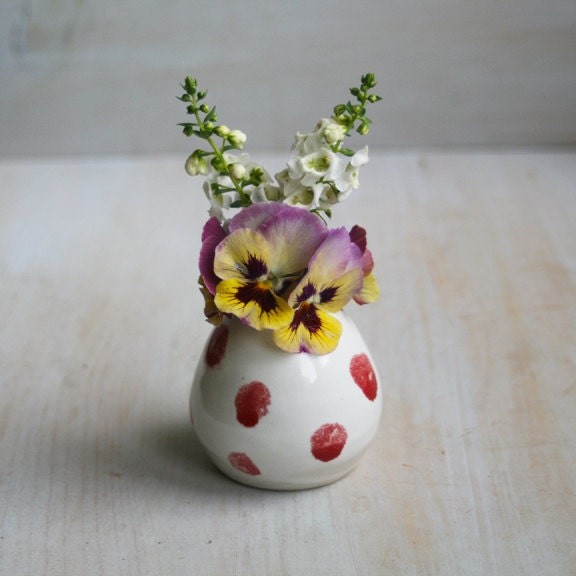 White Vase with Red Dots Simple White Ceramic Vase Handmade