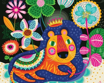 Celestial Tiger - limited edition giclee print of an original illustration (8 x 10 in)
