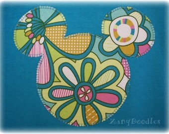 Girls' or Women's Custom Disney Inpsired Applique Mickey Mouse Ears Silhouette T-shirt Pastel Floral Shirt Tee Pick Size YXS - Ladies' 2XL