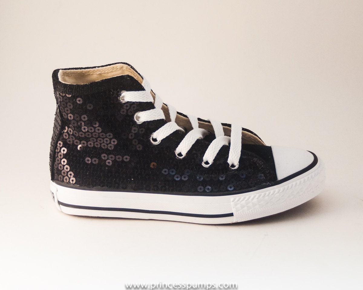 Youth Black Sequin Converse Canvas Hi Tops by princesspumps