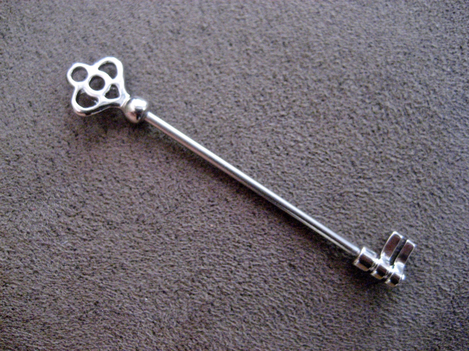 Skeleton Key Industrial Barbell Silver Surgical Steel Finish 14 Gauge Scaffold Piercing Bar Antique 2 Inch