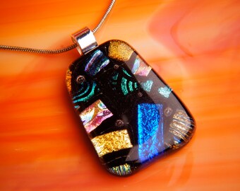Handmade Dichroic Fused Glass Necklace ...with chain/box/card...
