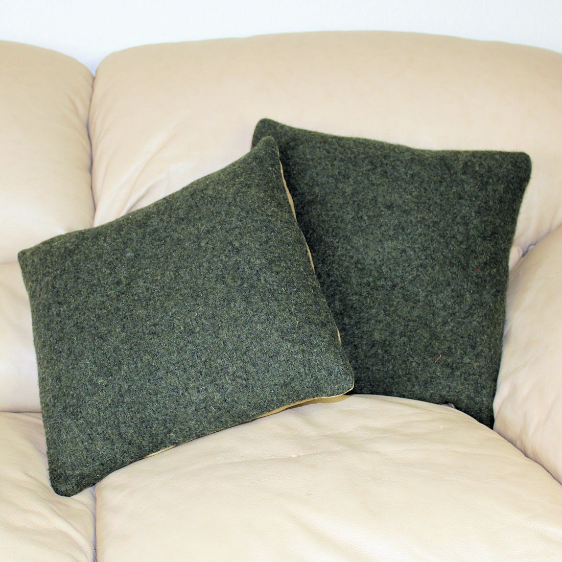 Upcycled Wool felt pillow covers Rich Green Wool Set of Two 15
