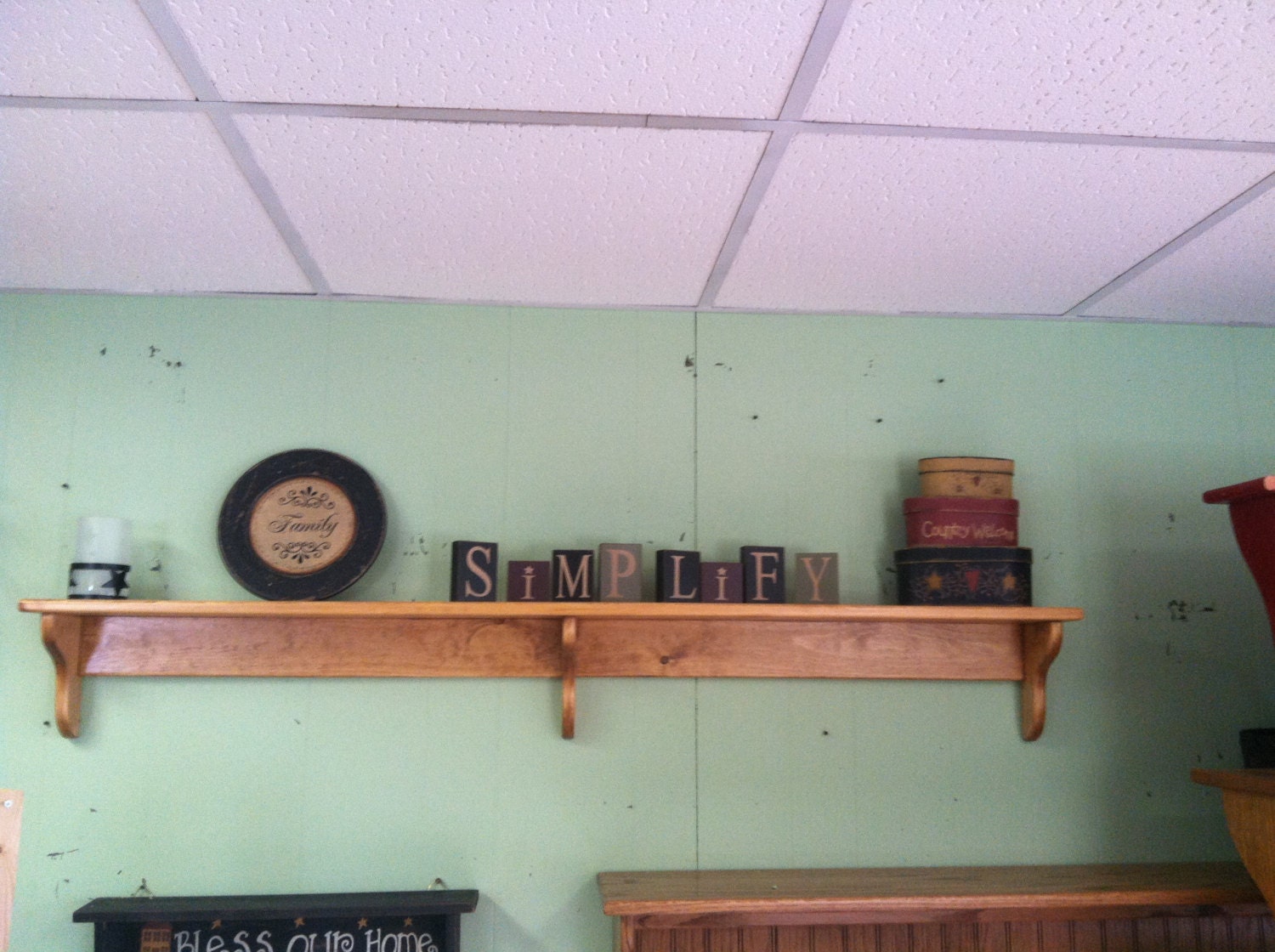 Plate Rack Display 60 Pine Wood Shelf With Plate Groove