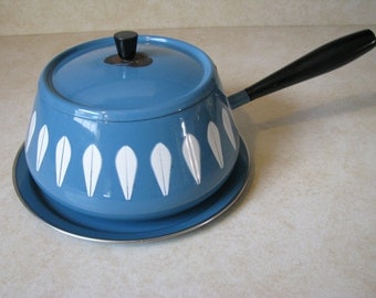 Cathrineholm Aqua Blue Lotus Fondue Pot Sauce Pan with Under Plate