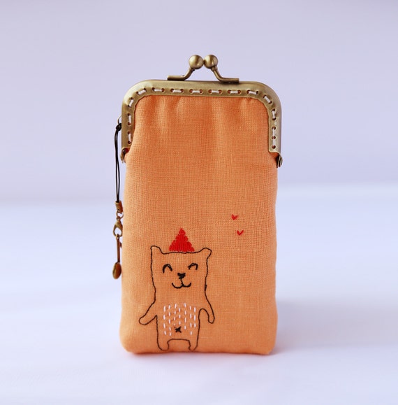 Orange Bear Gadget case Free Motion Embroidery( iPhone 6, iPhone 6 Plus, Samsung Galaxy S5 etc. )