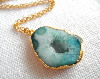 Blue agate necklace - gold necklace - agate necklace - blue necklace - D R U Z Y 273