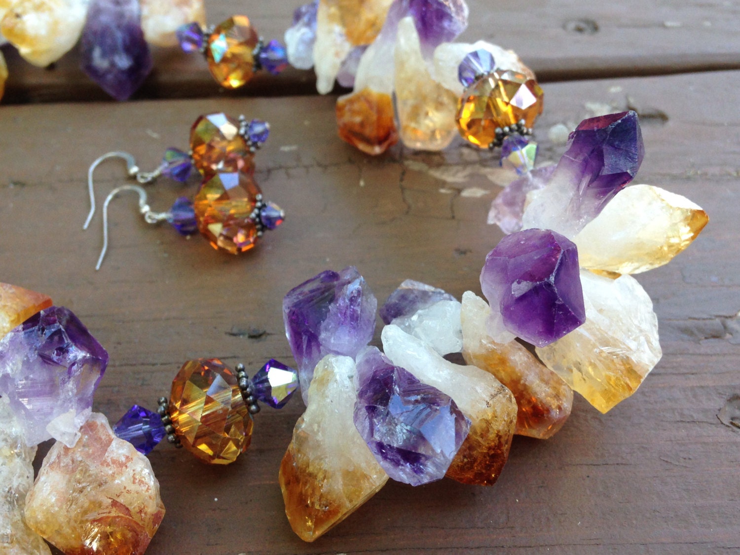 Amethyst and Citrine Chunks with Swarovski by RagayJewelry on Etsy