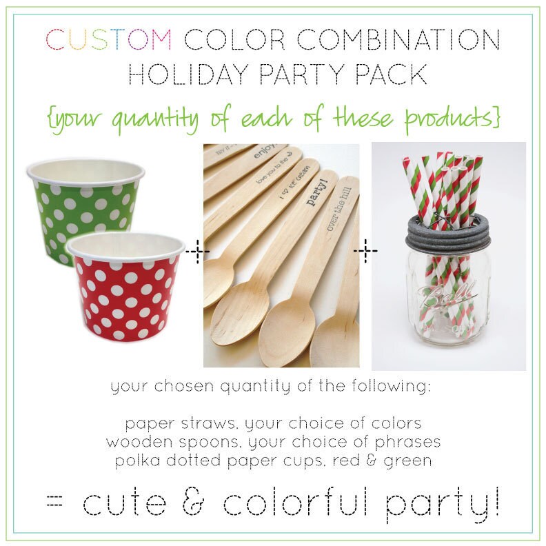 CHRISTMAS POLKA DOT Party Pack Cups Paper Straws Wooden