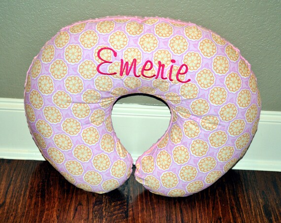 NURSING PILLOW COVER - Honey Blush Nursing Pillow Cover with Hot Pink Minky Dot Backing - with Zipper Closure