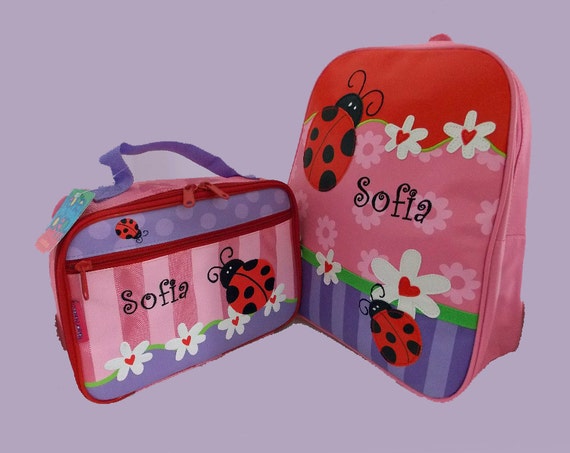 Child's Personalized Stephen Joseph GoGo LADYBUG Themed Backpack and Lunchbox School Set-Monogramming Included In Price