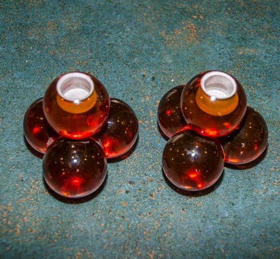 Vintage Mid Century Burnt Orange Candle Holders