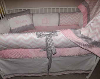 Baby bedding Girl Crib set with Light Pink and Gray Chevron DEPOSIT Down payment Only read details