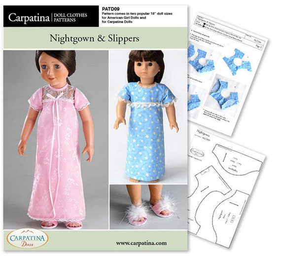Nightgown & Slippers PDF Pattern Multisized for 18