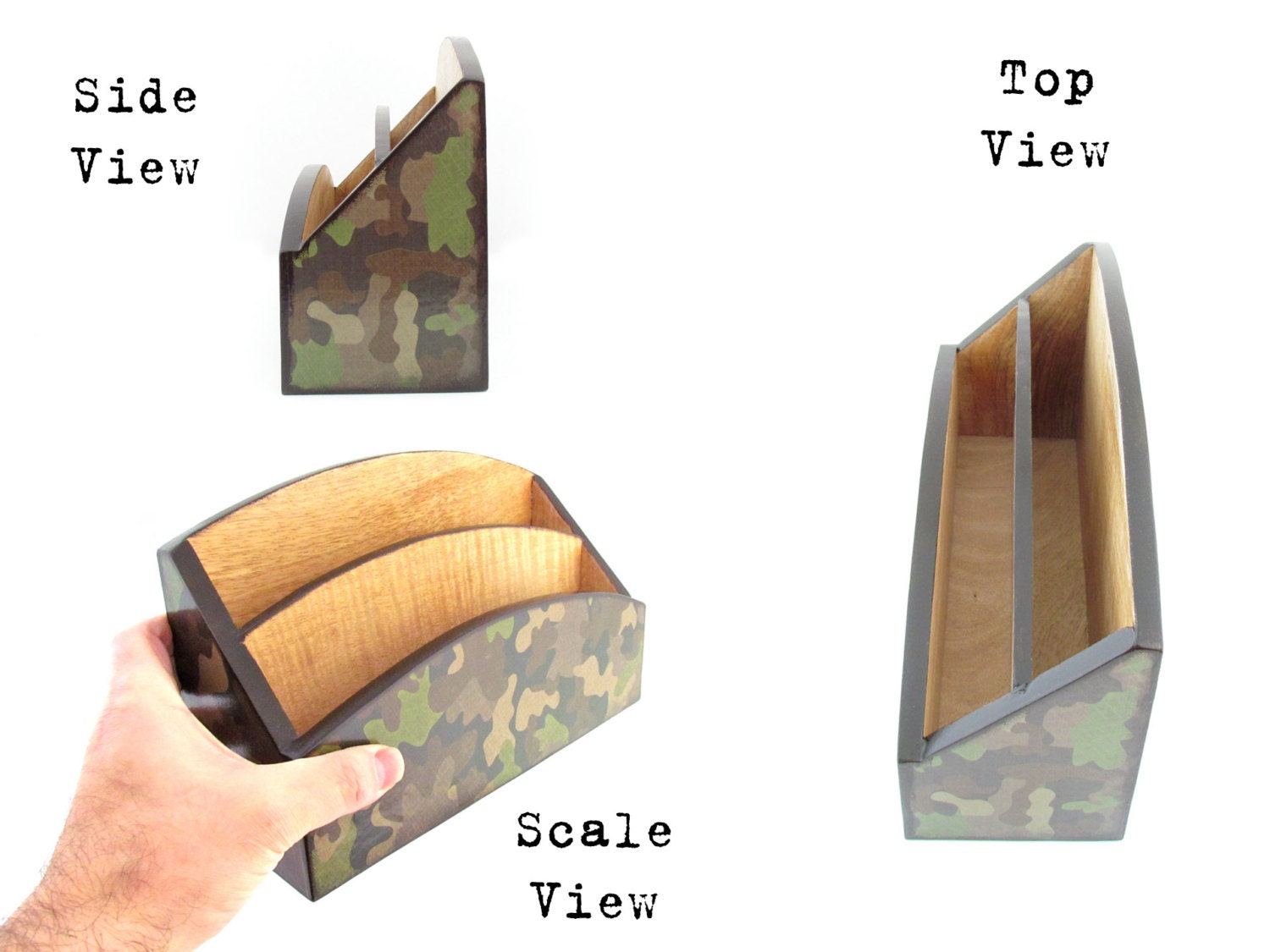 Camouflaged Wood letter Sorter Decoupage Camouflage Desk