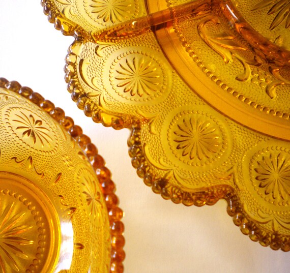 SET Tiara Pattern Indiana Glass Scalloped Hobnail Edge Divided