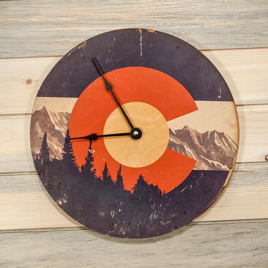 Wooden Colorado Flag Art Clock